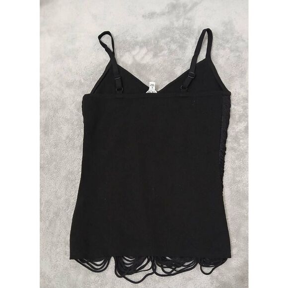 Cache Womens Large Black tank tassel top fitted stretch going out blouse - Picture 5 of 6